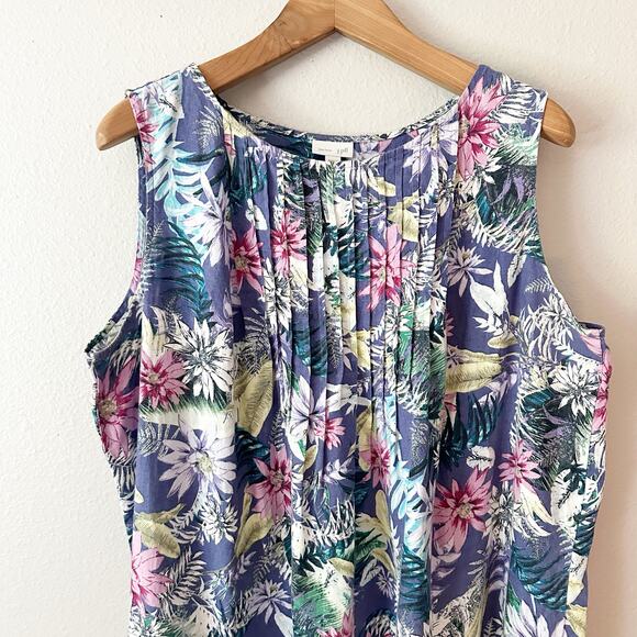 J. Jill Love Linen Sleeveless Purple Tropical Leaf Pintuck Dress plus size 2X - Picture 3 of 9